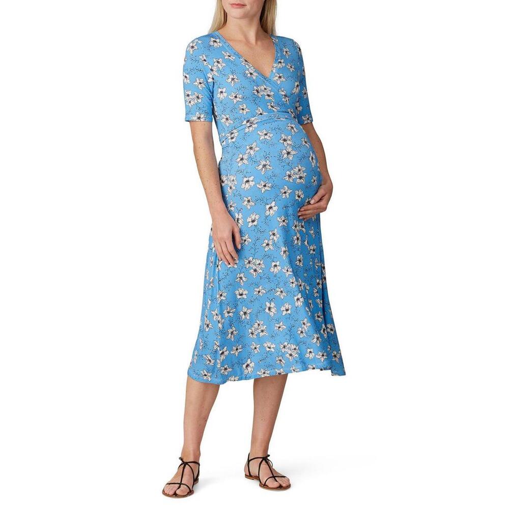 NOM Maternity Blue Floral Maya Maternity Dress Size S with Hole